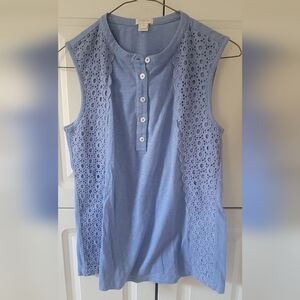 J. Crew Blue Sleeveless Top W/crochet Eyelet Detail